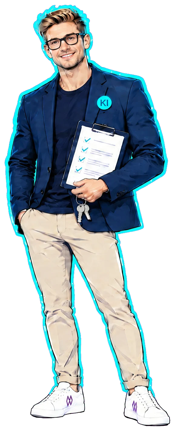 Peter, KI-Mitarbeiter für Kunden-Onboarding, als Comic-Figur